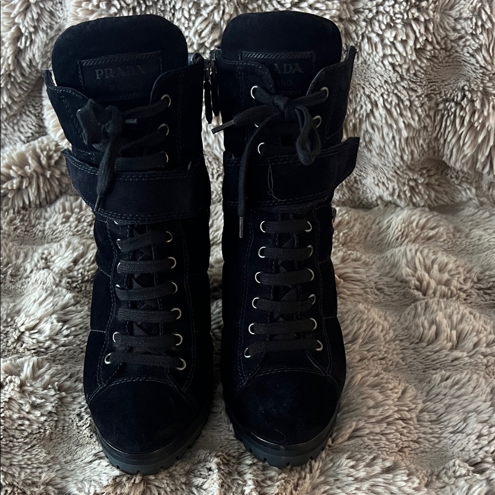 Prada Black Lace Up Boots - Picture 3 of 8
